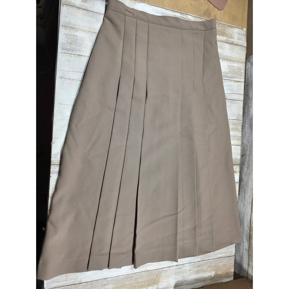 Pykettes Vintage Pleated Midi Skirt Taupe Brown High Waist Size 10 Made in USA